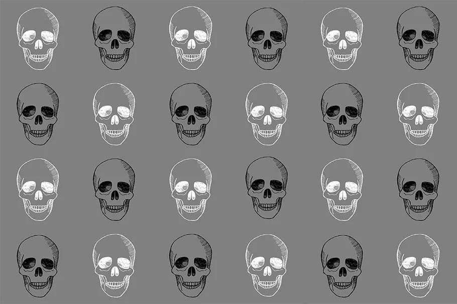 skull collection on grey background.