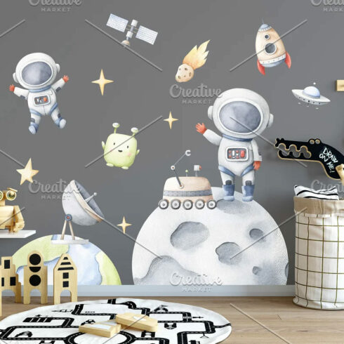 space collection watercolor clipart.