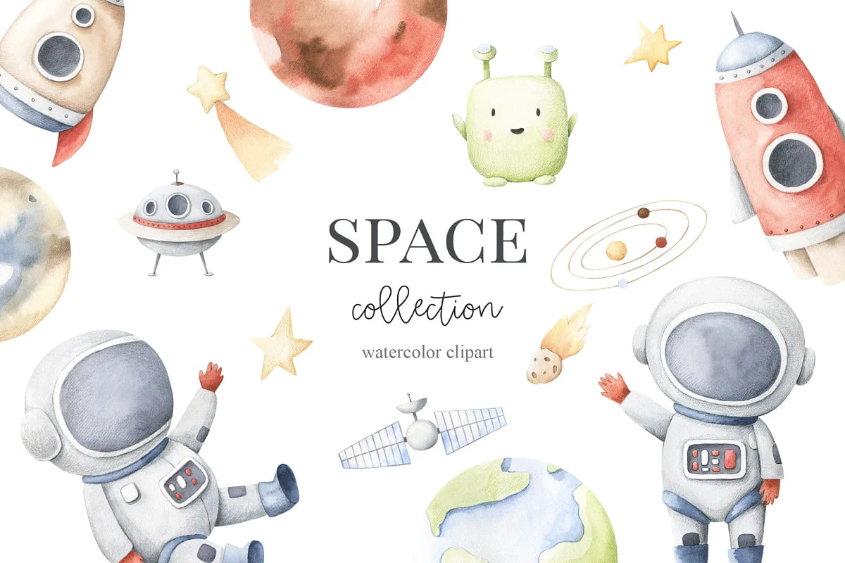 space illustrations collection watercolor.