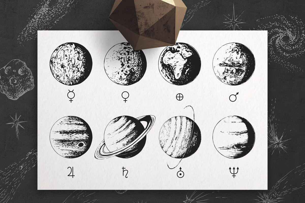 space collection with moon planets graphics.