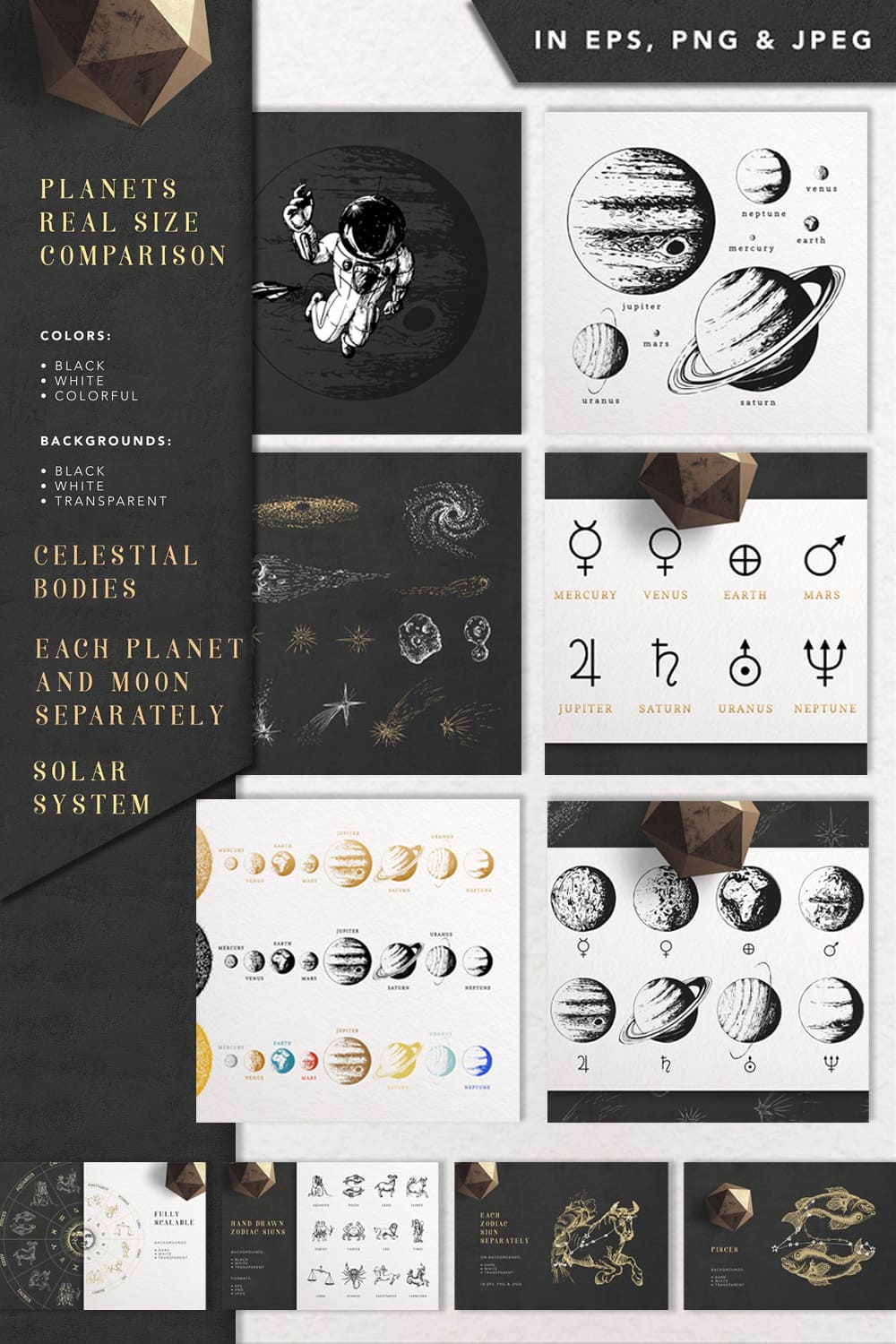 Space Collection with Moon and Planets pinterest image.