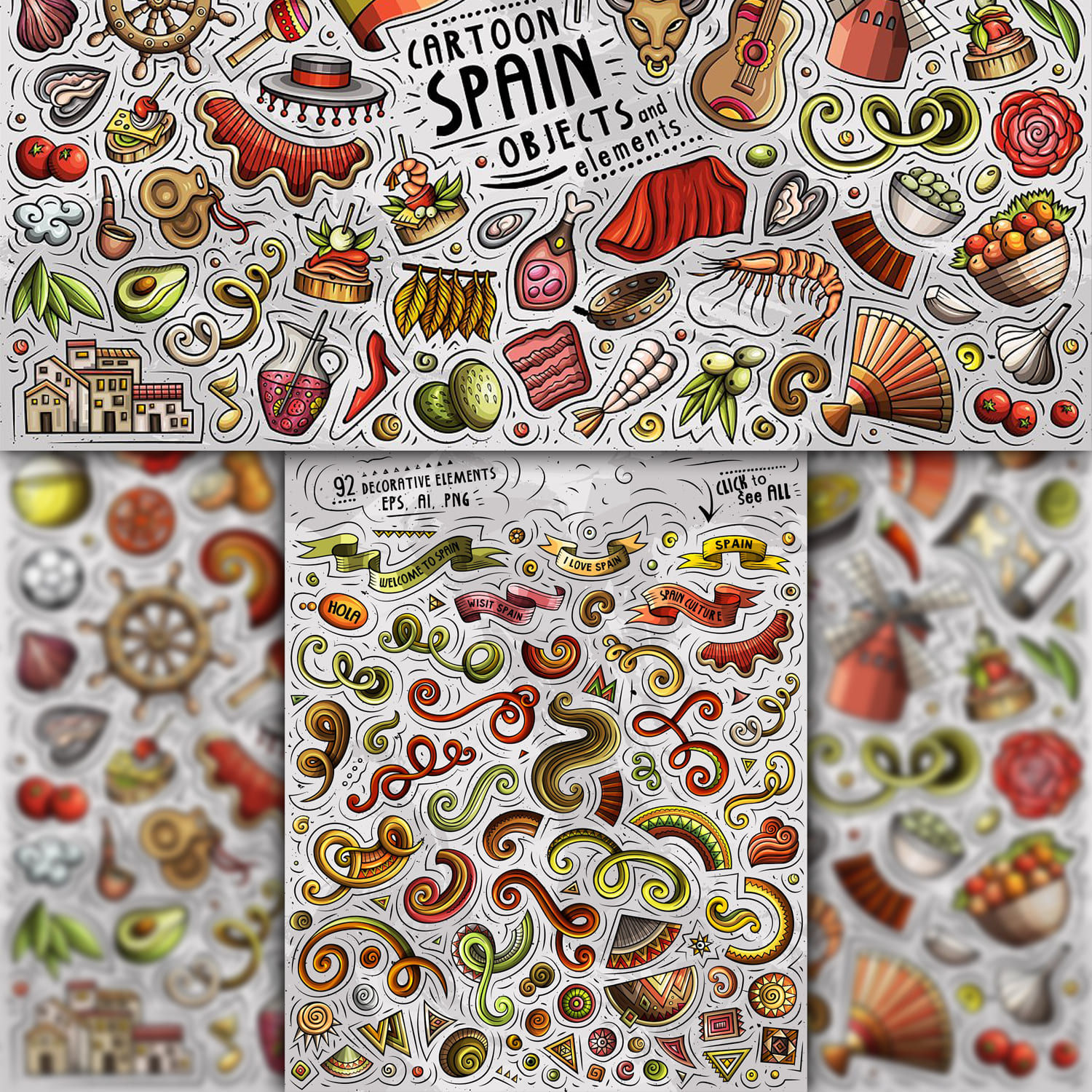Spain Cartoon Objects Set 1500 1500 2.