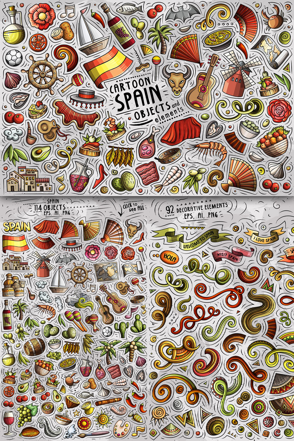 Spain Cartoon Objects Set Pinterest 1000 1500 1.