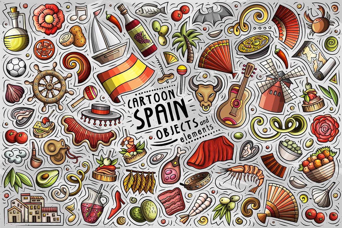 Spain Cartoon Objects Set Preview 1.