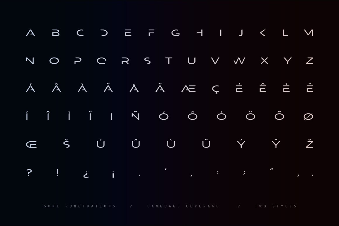 Cool alphabet and symbols on the theme of the font.
