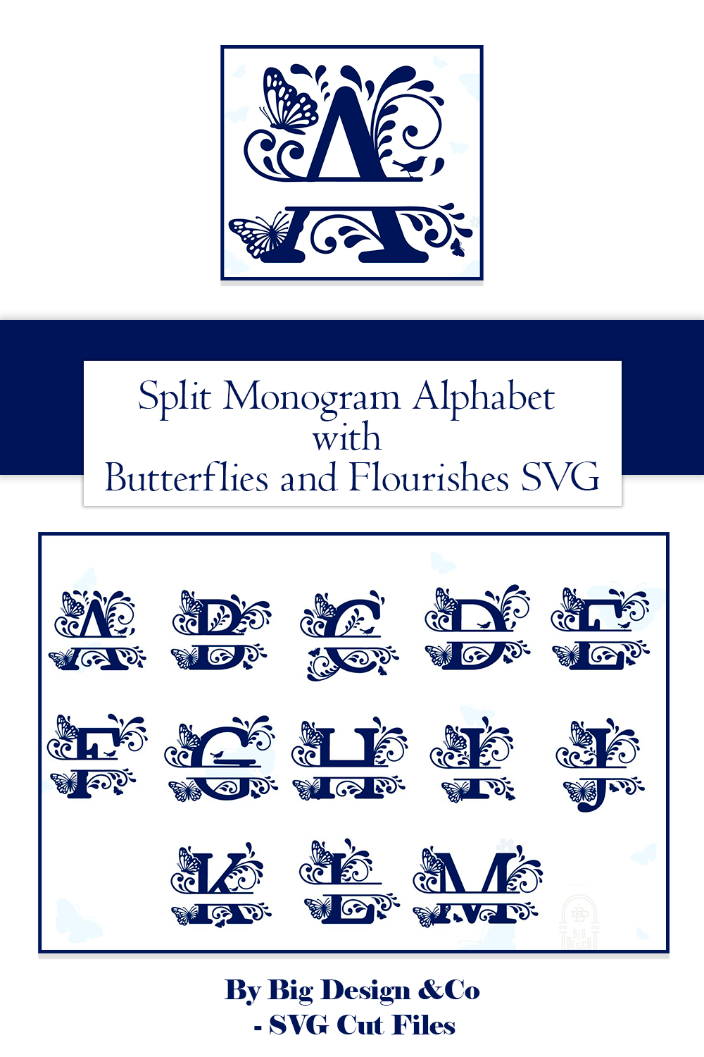 Monogram alphabet with butterflies.