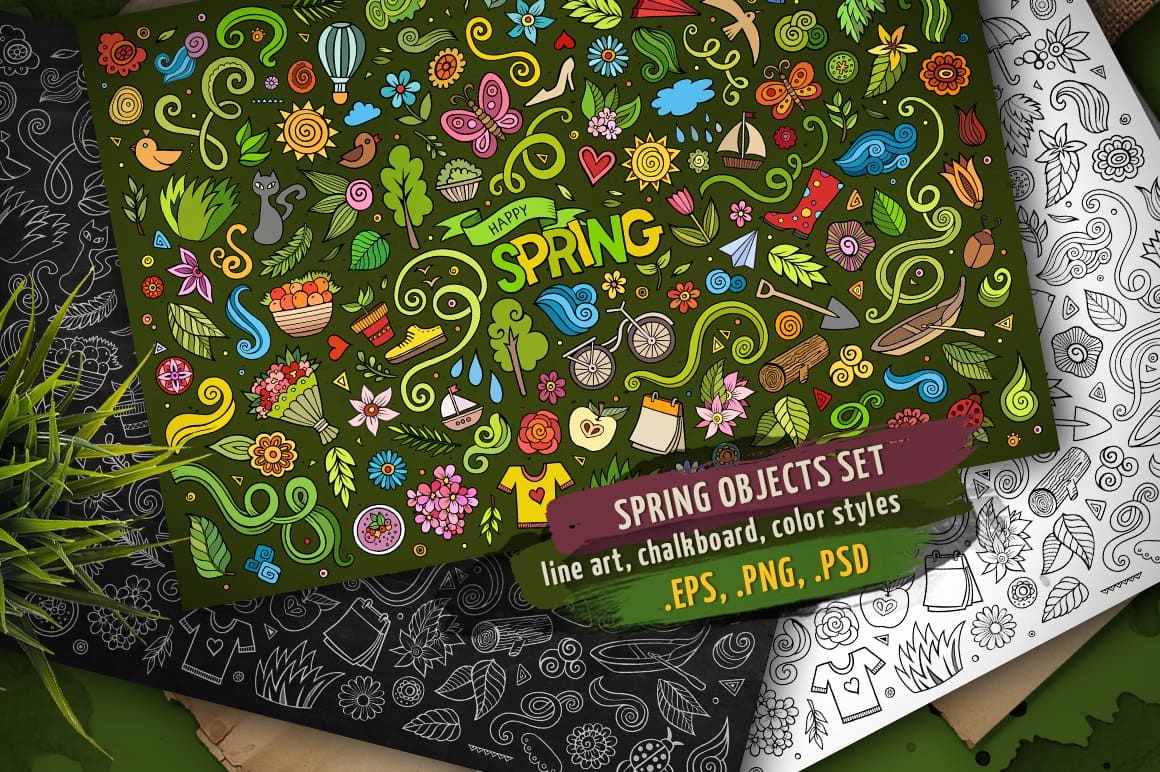 Spring Objects Symbols Set Preview 1.