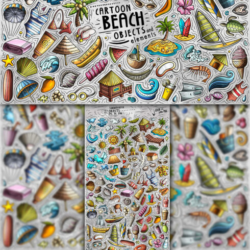 Summer Beach Cartoon Objects Set 1500 1500 1.