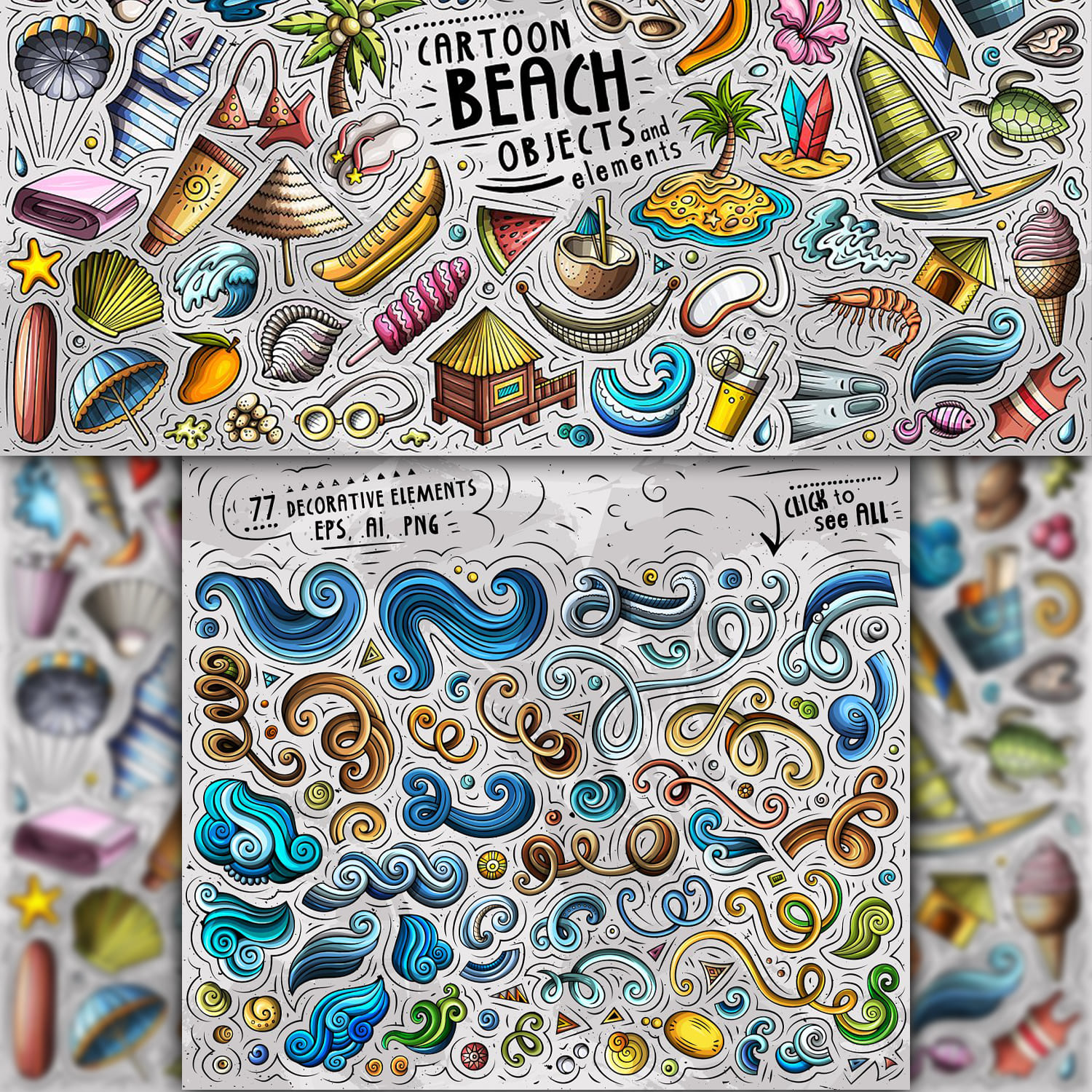 Summer Beach Cartoon Objects Set 1500 1500 2.