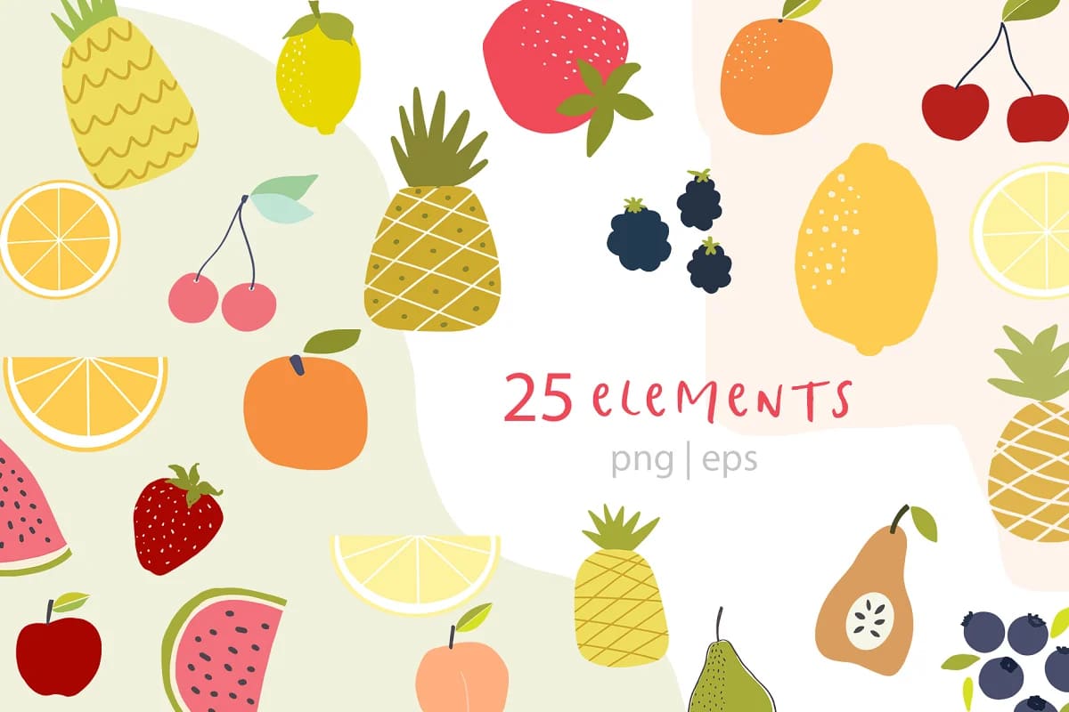 summer fruit patterns and elements for bright design.
