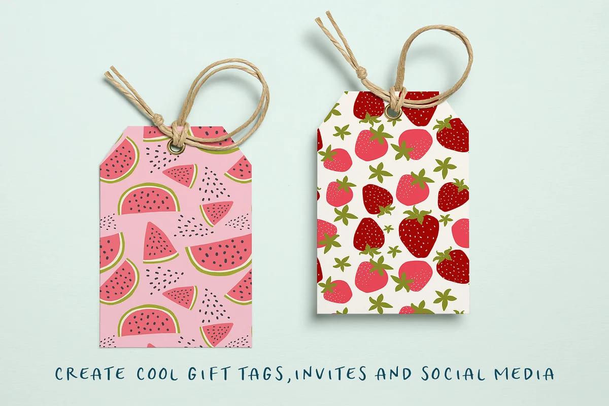 summer fruit patterns and elements for tags and invitations.