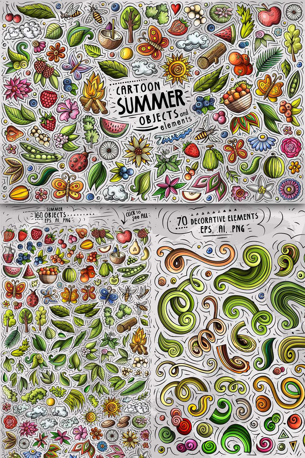 Summer Nature Cartoon Objects Set Pinterest 1000 1500.