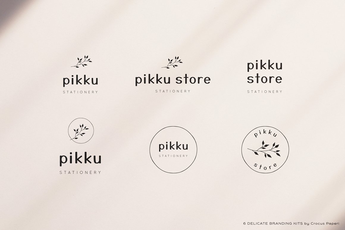 6 Delicate branding kits of pikku store stationery.