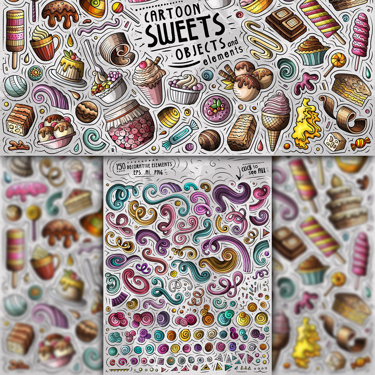 Sweet Food Cartoon Objects Set 1500 1500 2.