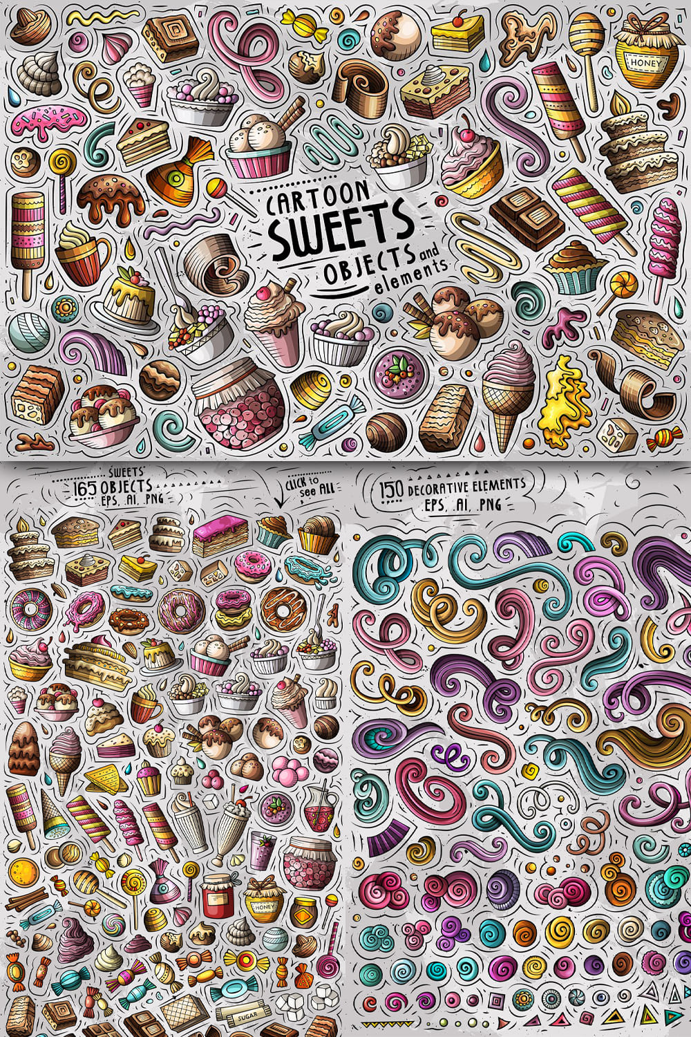 Sweet Food Cartoon Objects Set Pinterest 1000 1500.