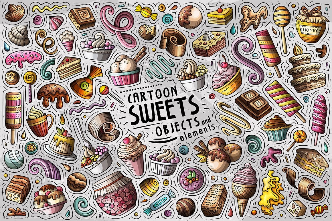 Sweet Food Cartoon Objects Set Preview 1.