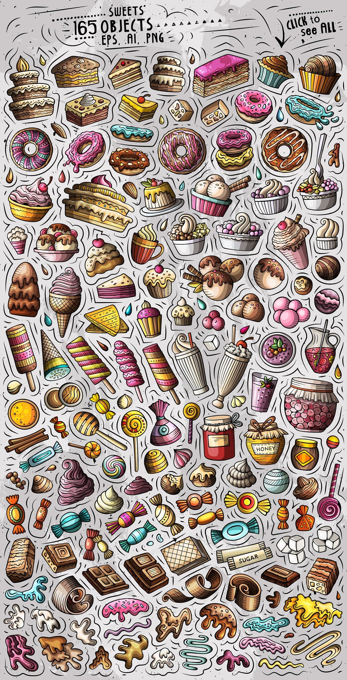 Sweet Food Cartoon Objects Set Preview 2.