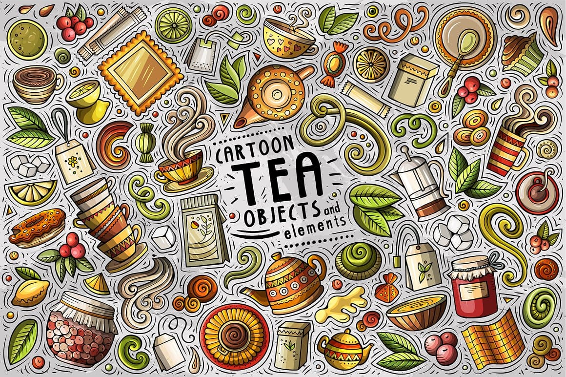 Tea Cartoon Vector Objects Set Preview 1.