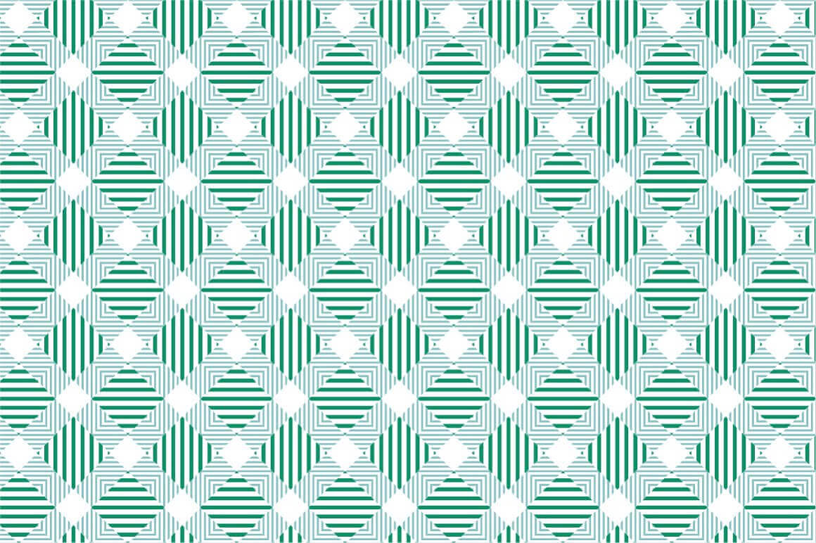Textile seamless pattern, striped rhombuses in green.