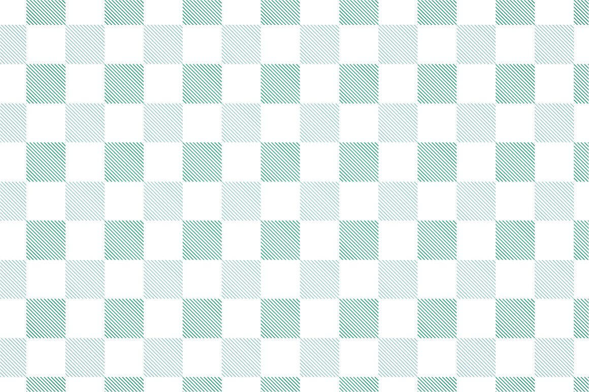 Textile seamless pattern, checkerboard pattern over oblique lines in white and light green.