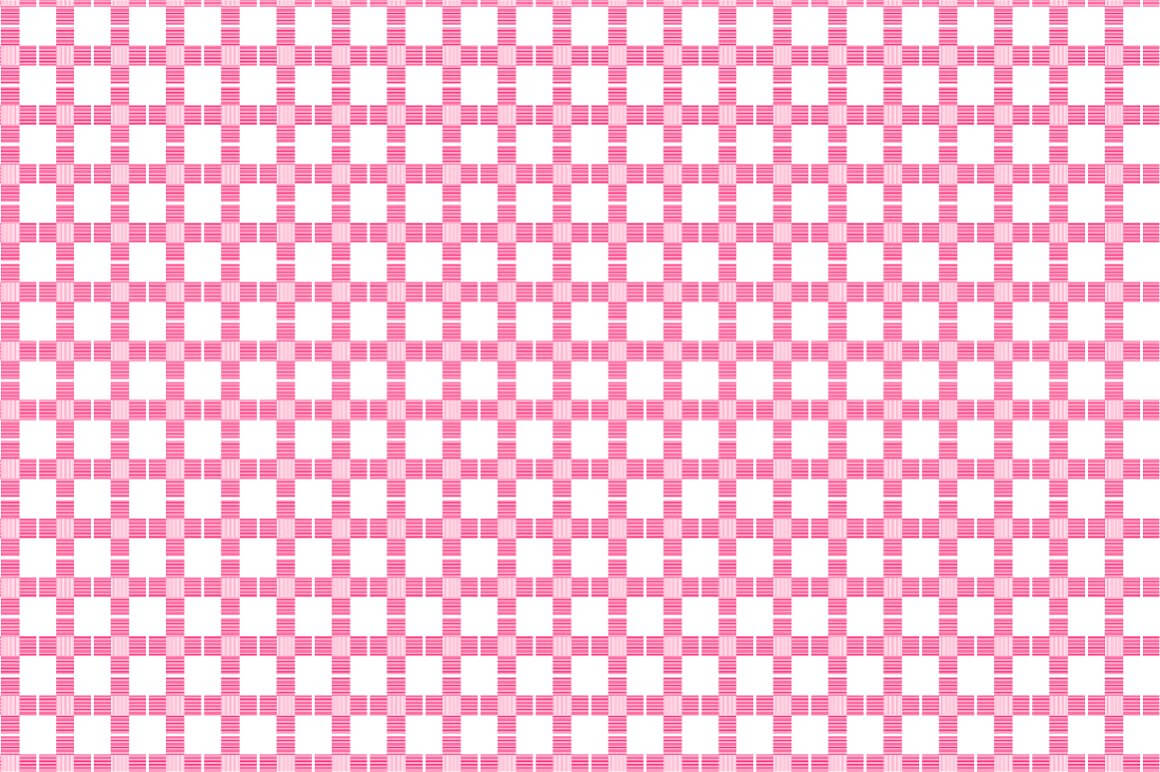The decorative textile pattern consists of white cells connected by a thin strip on a pink background.