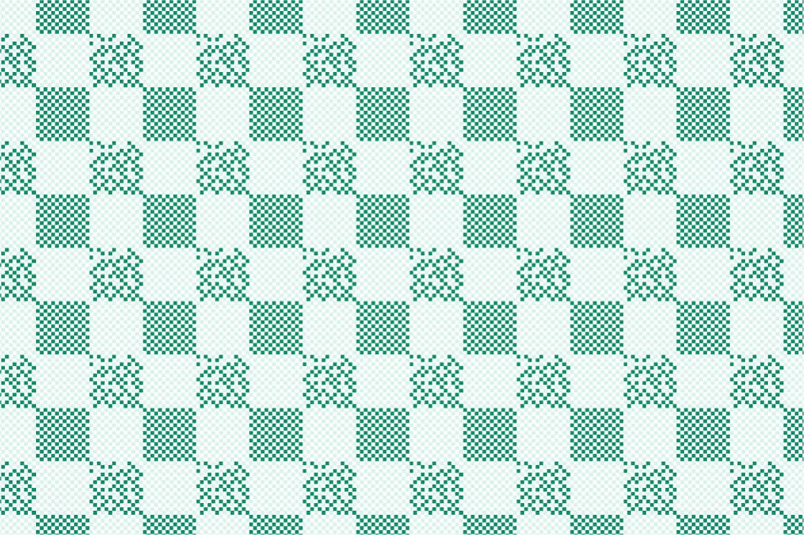 Textile seamless pattern, checkerboard pattern with light green pixelated squares.