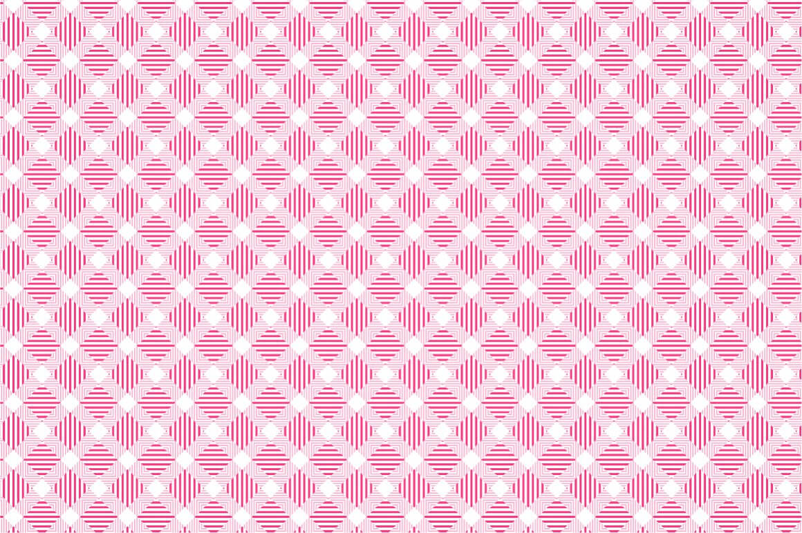White stripes are intertwined and form rhombuses on a geometric pink background.