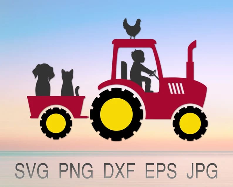 Green Red & Blue Farm Tractor Svg Dxf Eps Jpg Png. Agro 