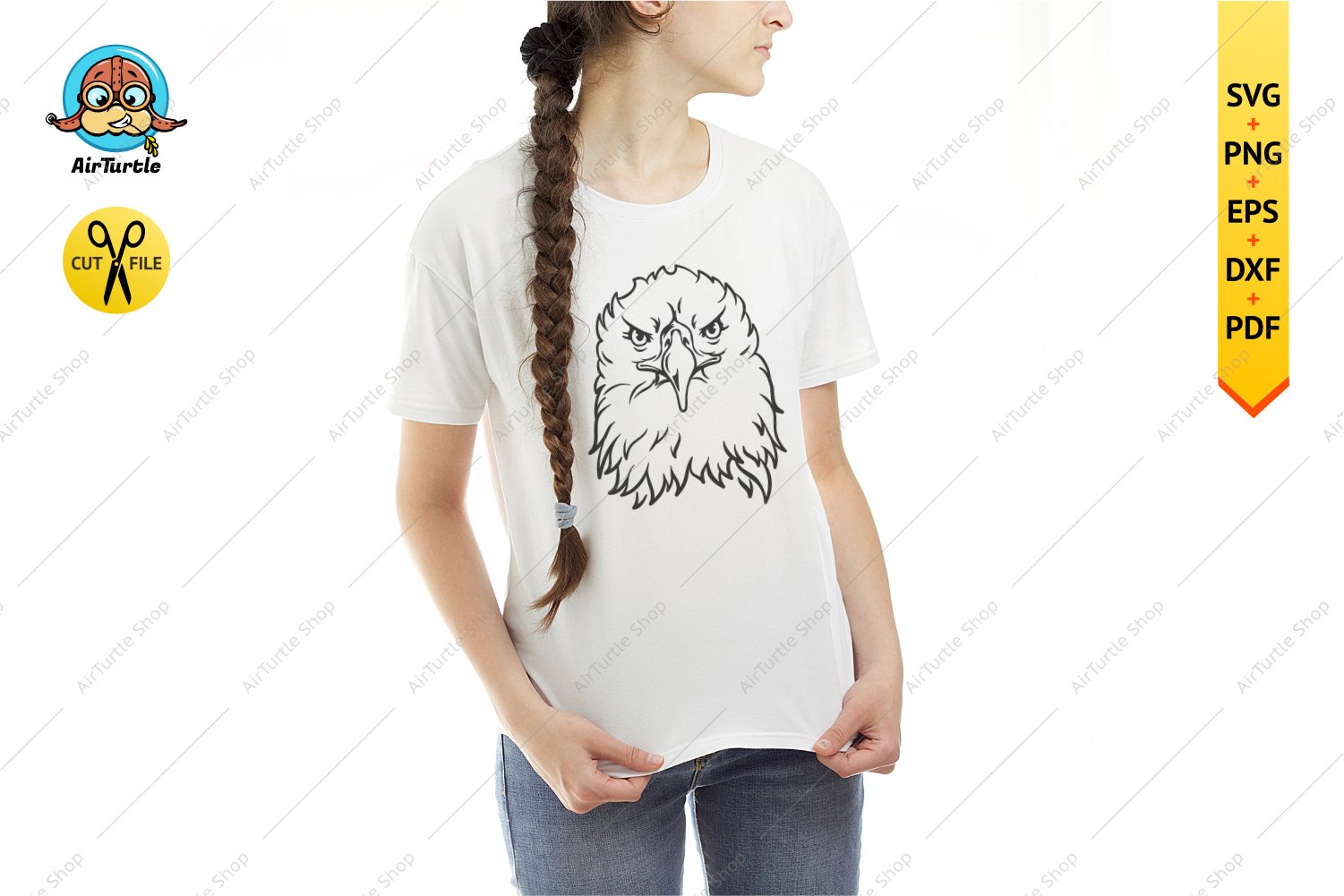 Girl wearing a t - shirt with an eagle on it.
