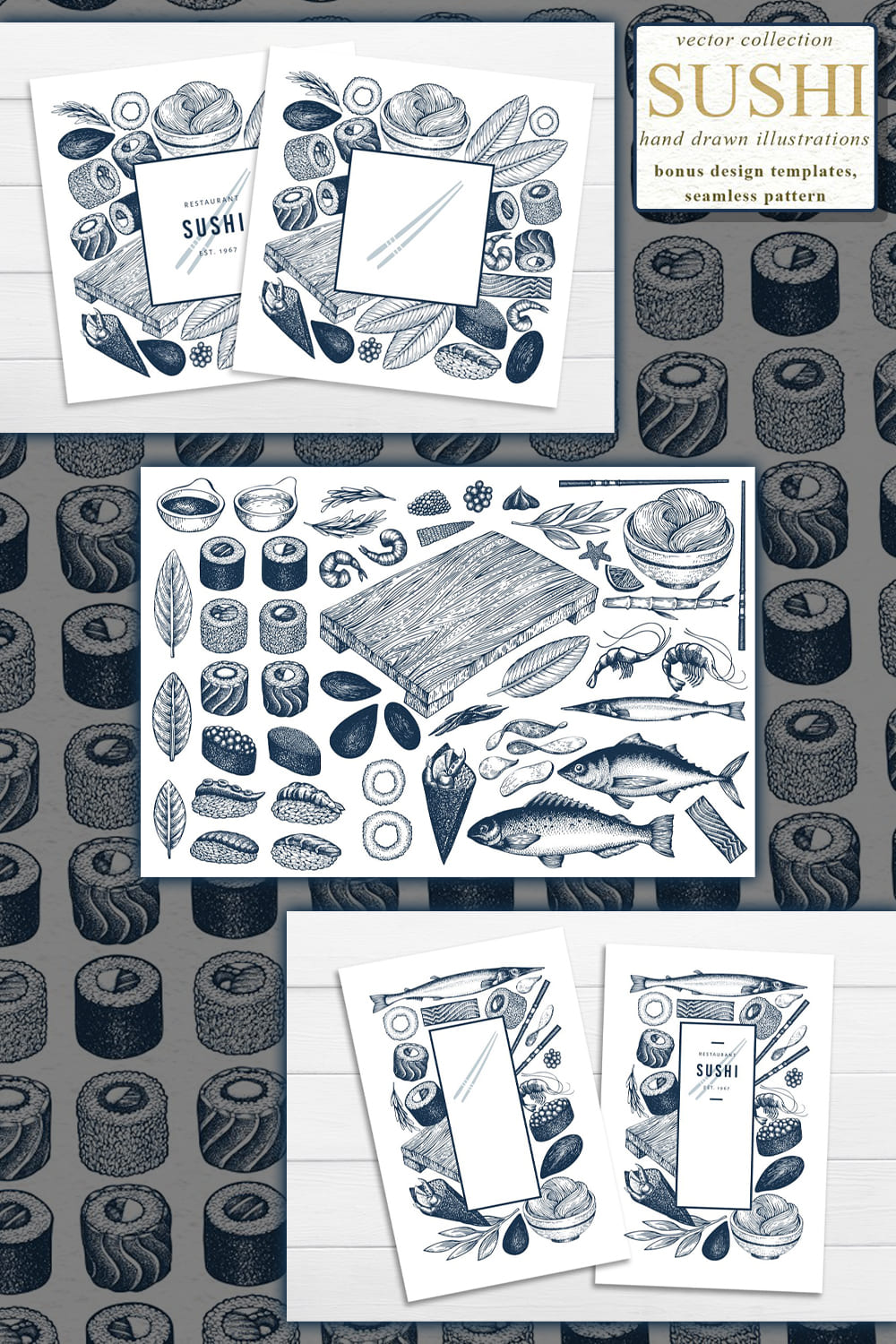 Sushi Vector Collection pinterest image.