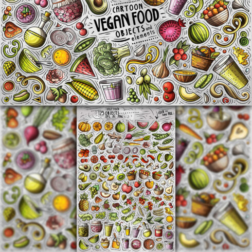 Vegan Food Cartoon Objects Set 1500 1500 1.
