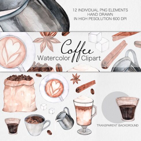 Watercolor Coffee Clipart cover image.