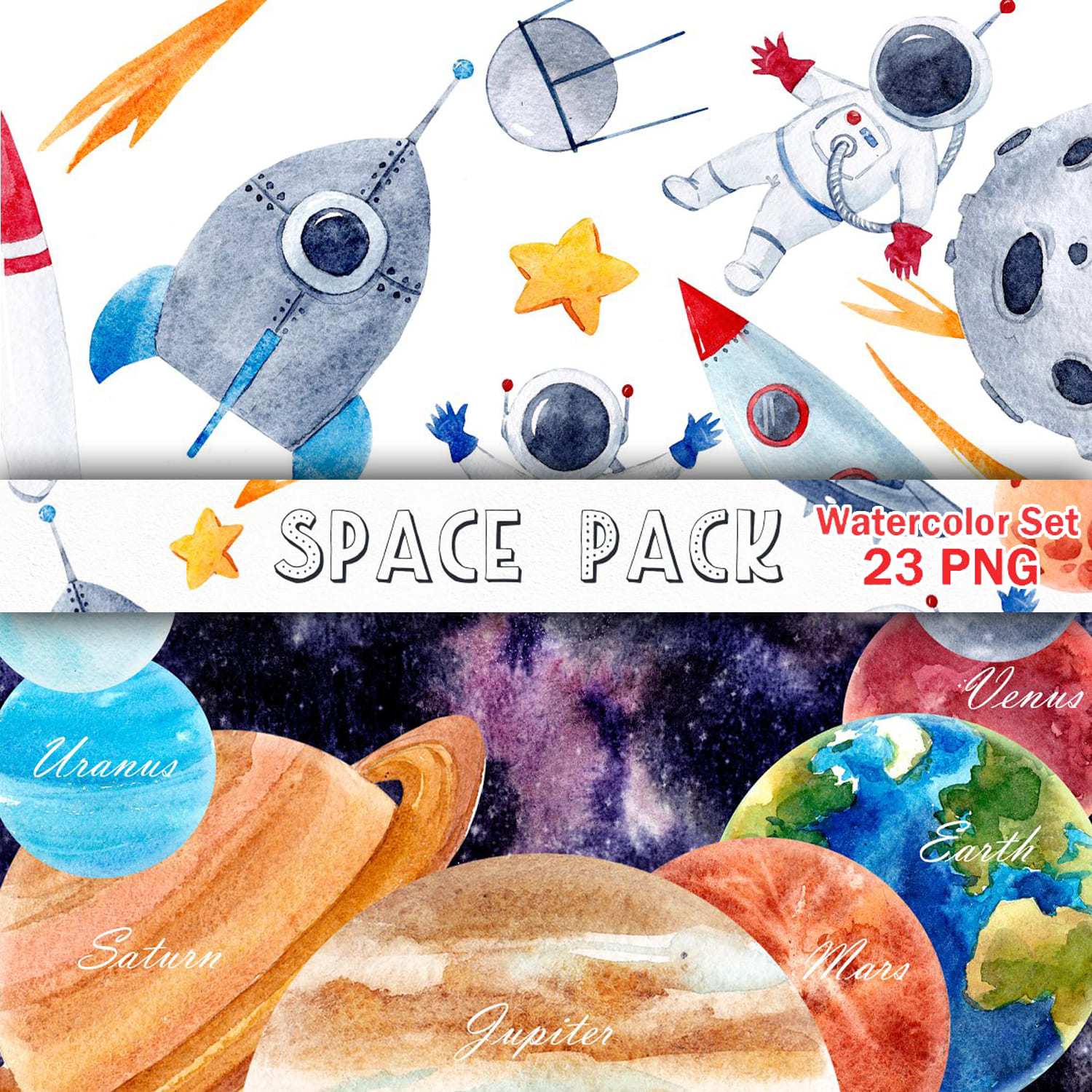 Watercolor Space Pack PNG cover image.