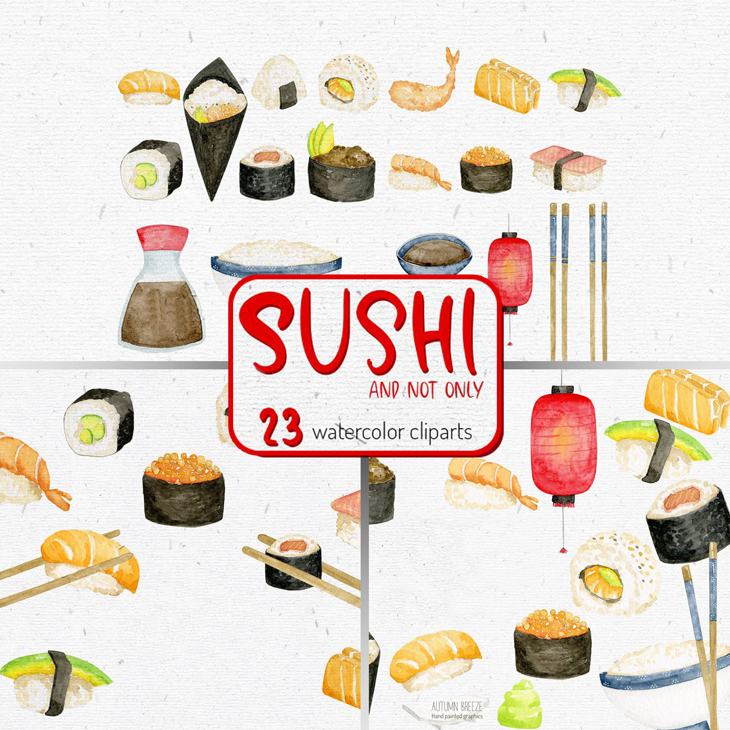 Watercolor Sushi Clipart cover image.