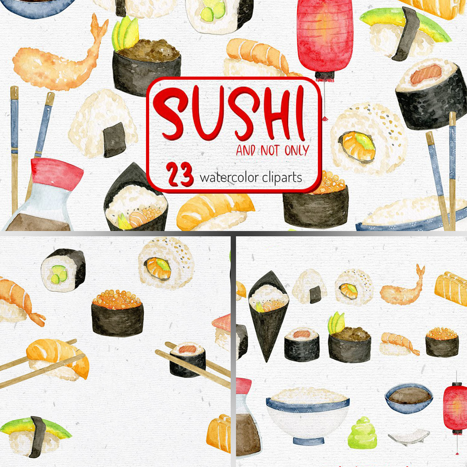 watercolor sushi clipart design.