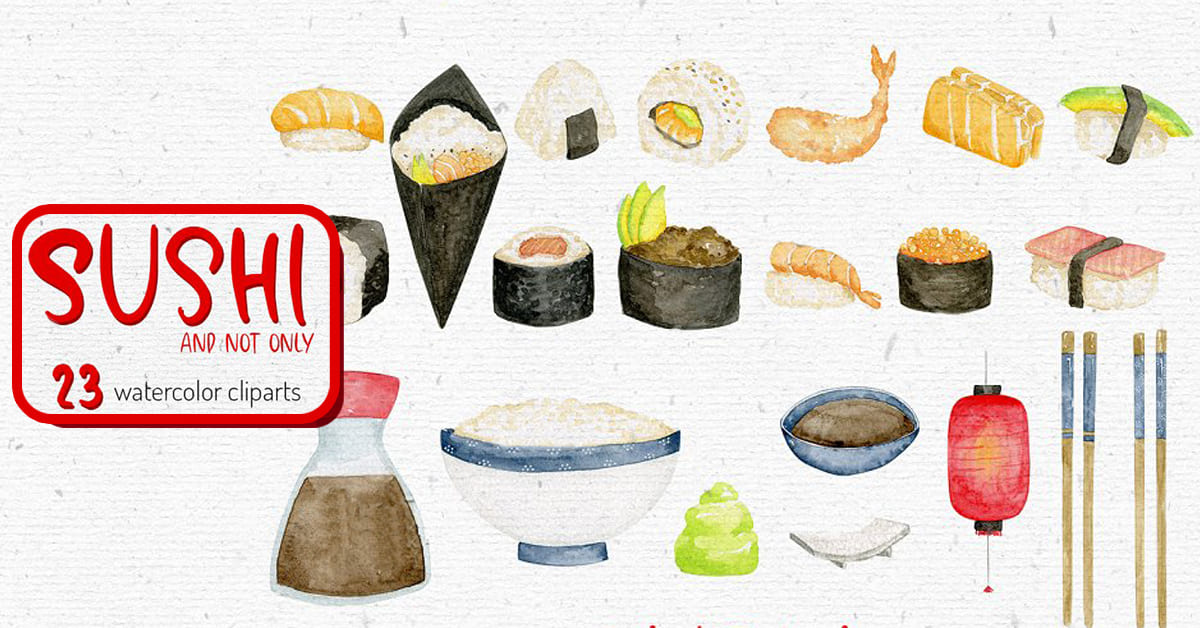 Watercolor Sushi Clipart facebook image.