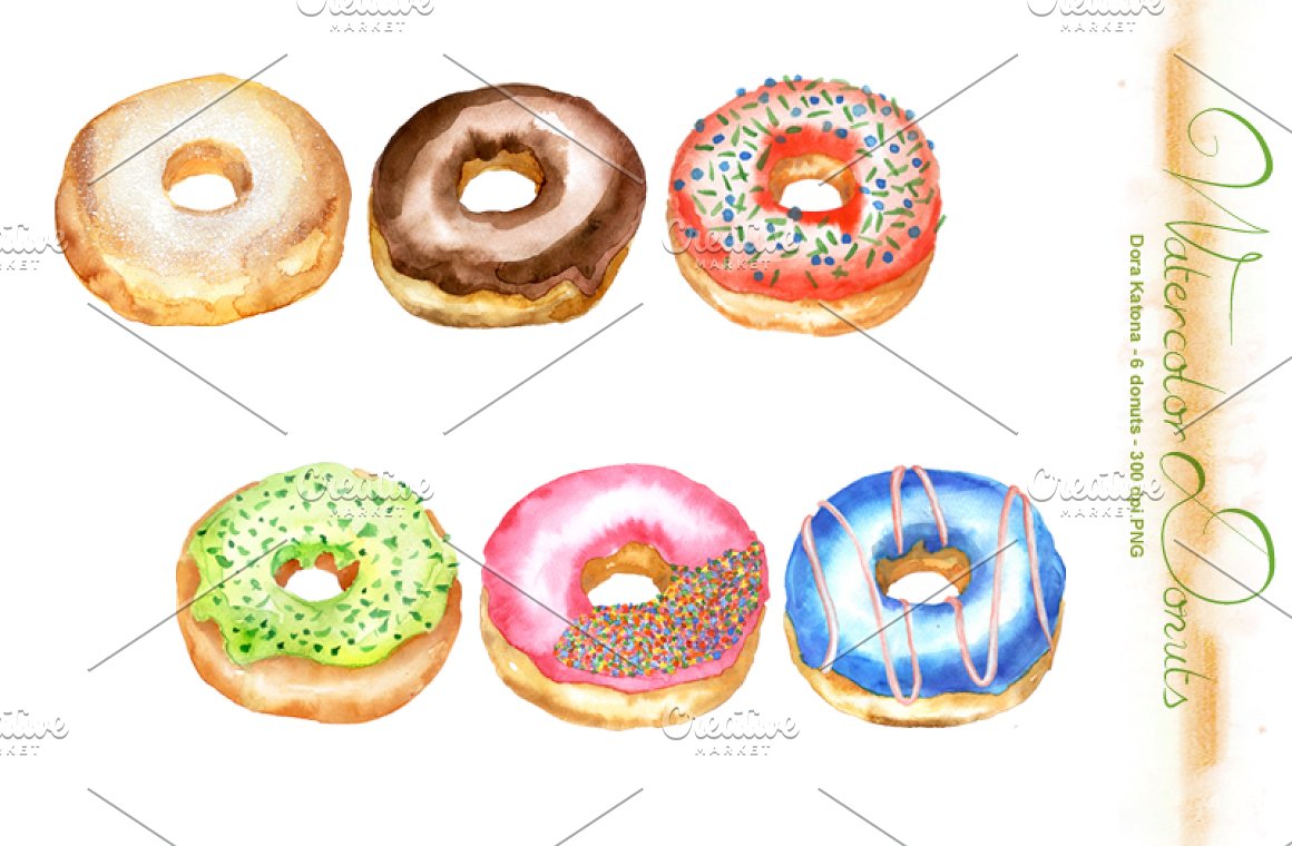Watercolor donuts colored.