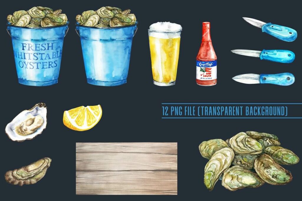 Watercolor Oyster Clipart Set – MasterBundles