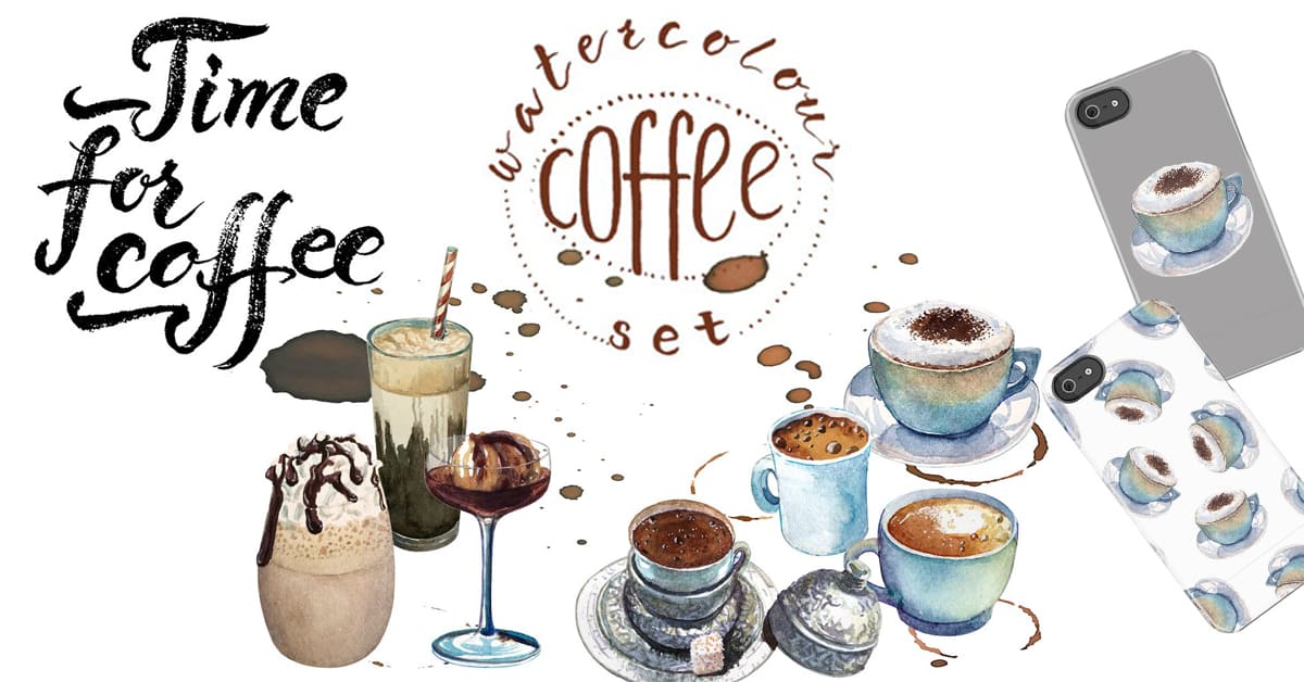 Watercolour Coffee Set facebook image.