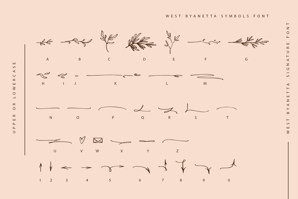Upper or Lowercase, West Byanetta Symbols font.