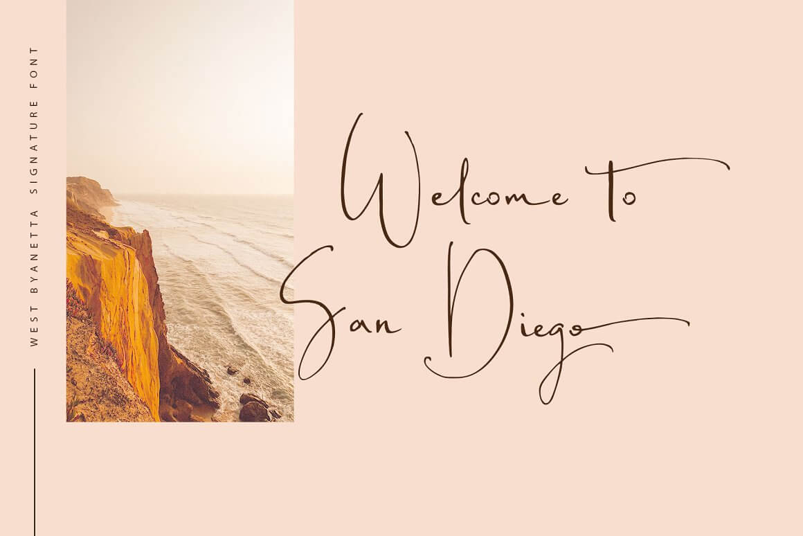 An image of a cliff and the sea, and next to it is written welcome to San Diego.