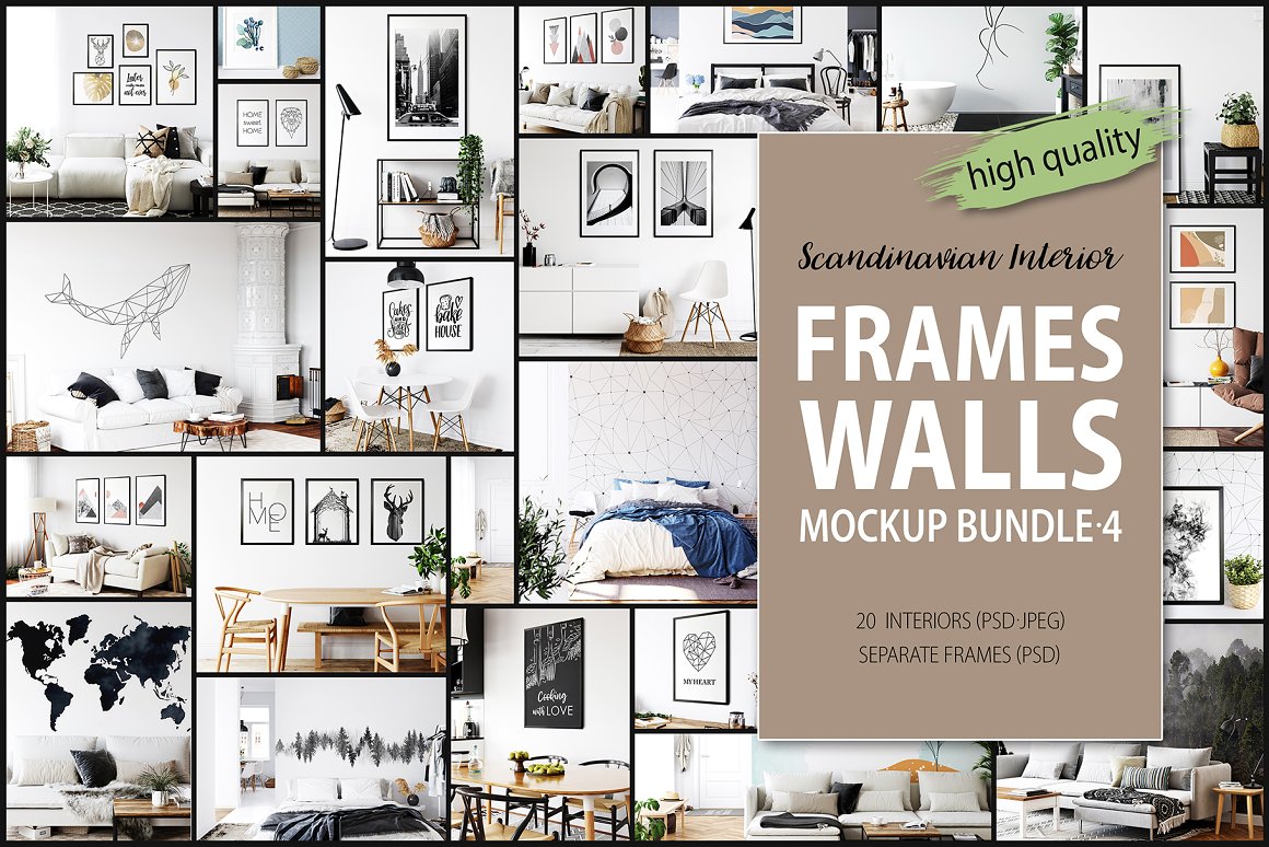 Scandinavian interior frames walls mockup bundle 4.