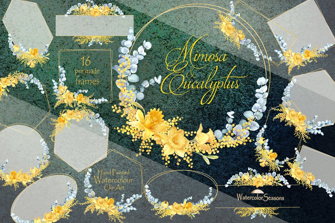 Title page with green background and yellow flowers on frames.