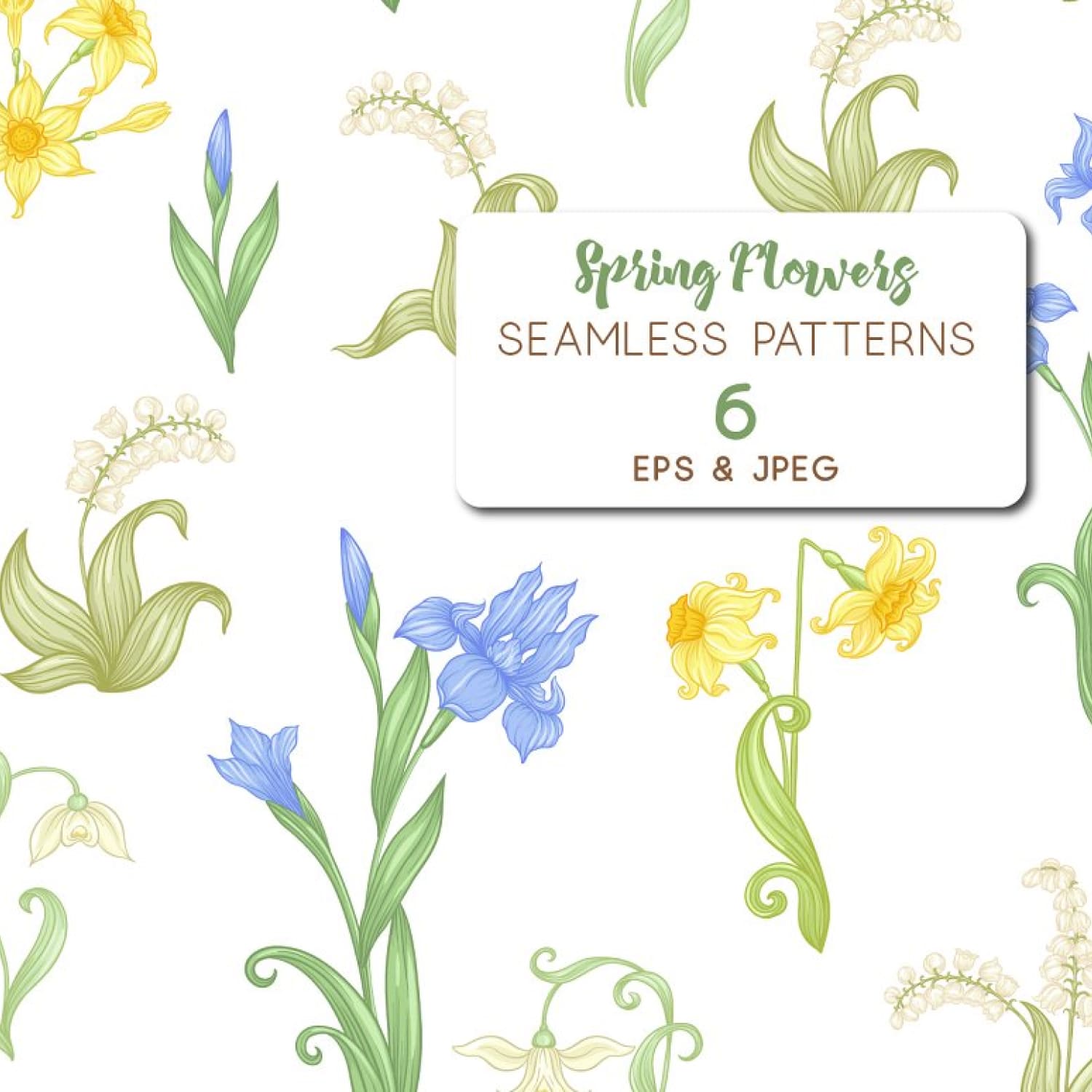 6 Spring Flowers Seamless Patterns cover image.