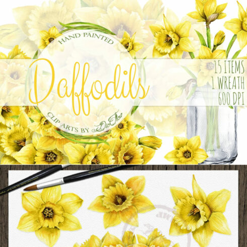 Daffodils Watercolor Clip Art cover image.
