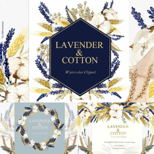 Lavender & Cotton Watercolor Clipart cover image.