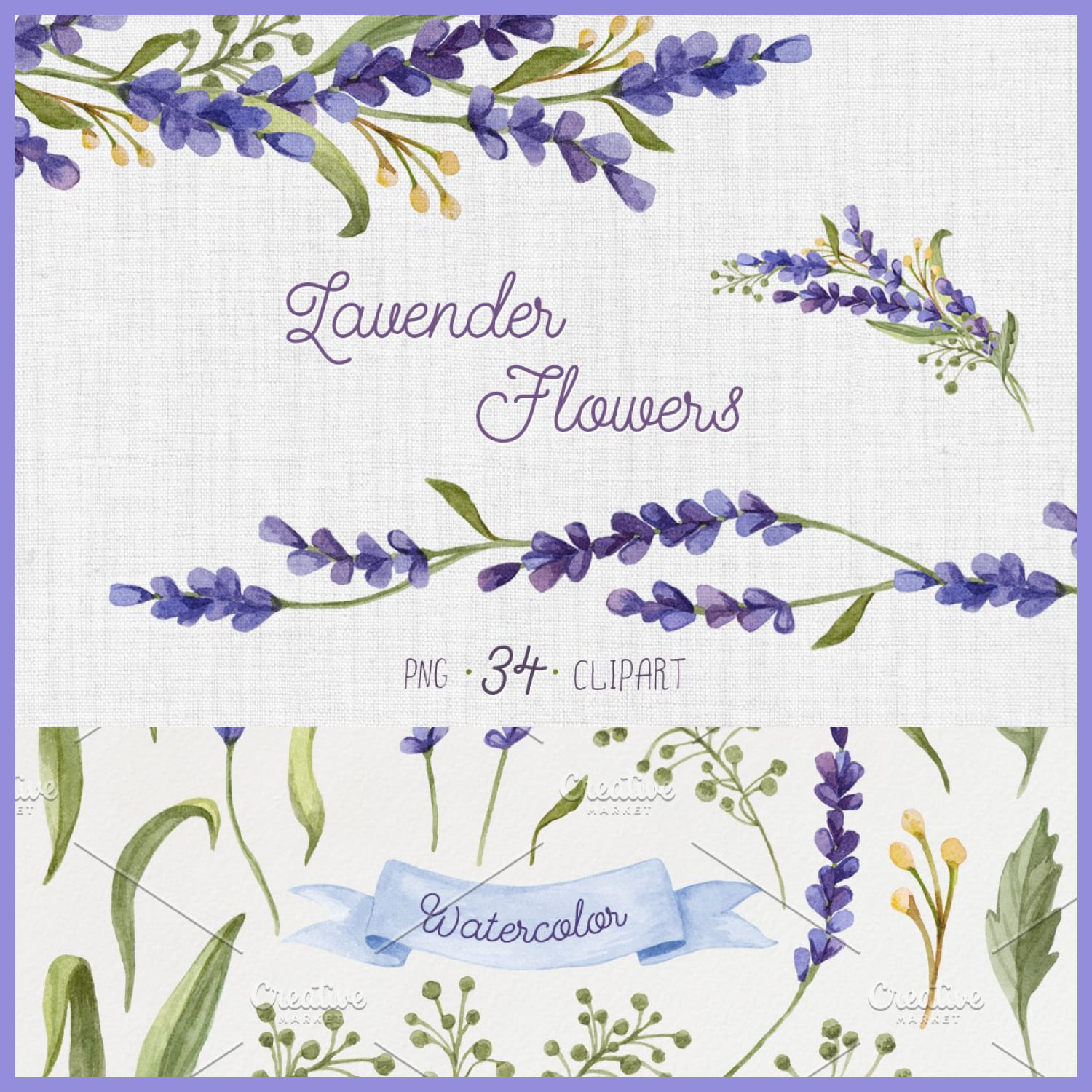 Watercolor Set with Lavender Flowers cover image.