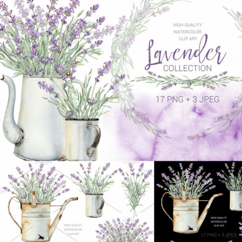 Watercolor Vintage Lavender Clip Art cover image.