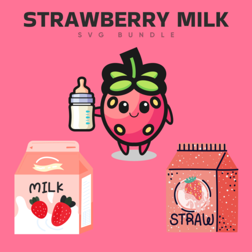 Prints with strawberry milk svg bundle.