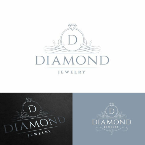 Diamond jewelry logo in three colors, white, black, blue.